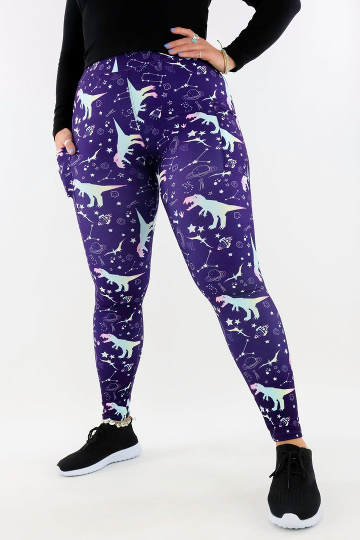 Galaxy Dinosaur - Casual - Regular Full Leggings - Pockets Casual Full Leggings - Pockets Pawlie   