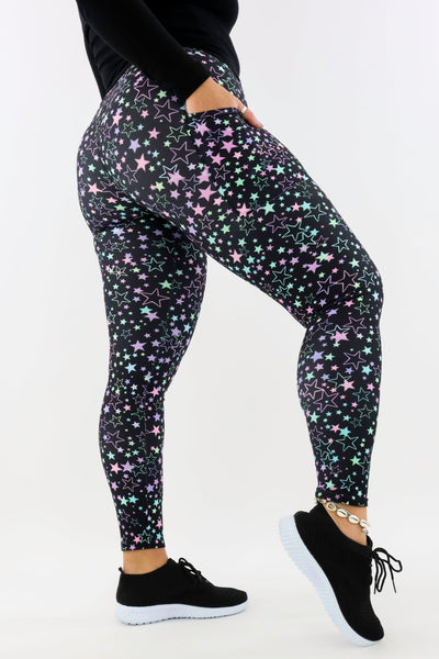 Neon Stars - Casual - Regular Full Leggings - Pockets Casual Full Leggings - Pockets Pawlie   