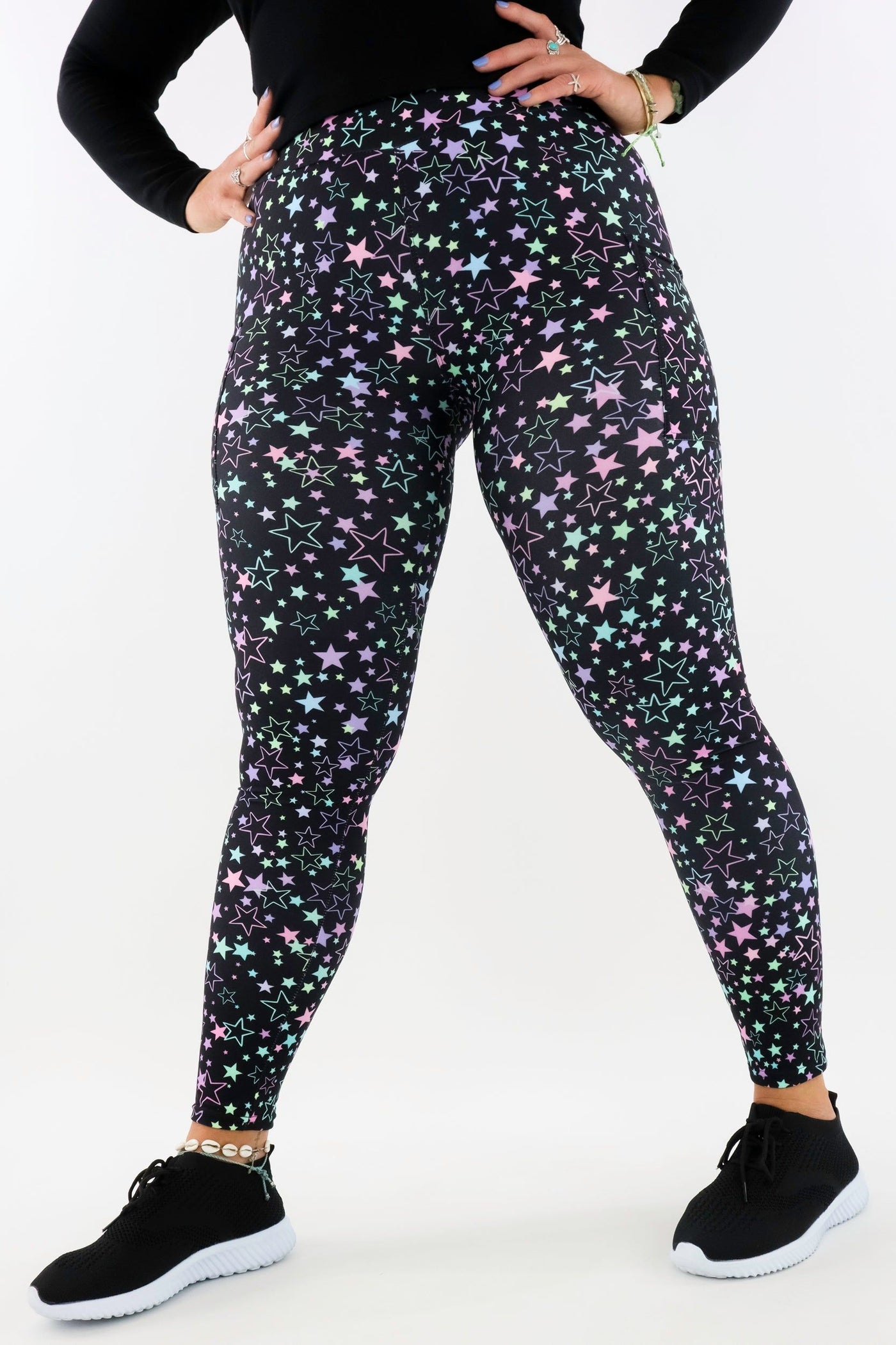 Neon Stars - Casual - Regular Full Leggings - Pockets Casual Full Leggings - Pockets Pawlie   