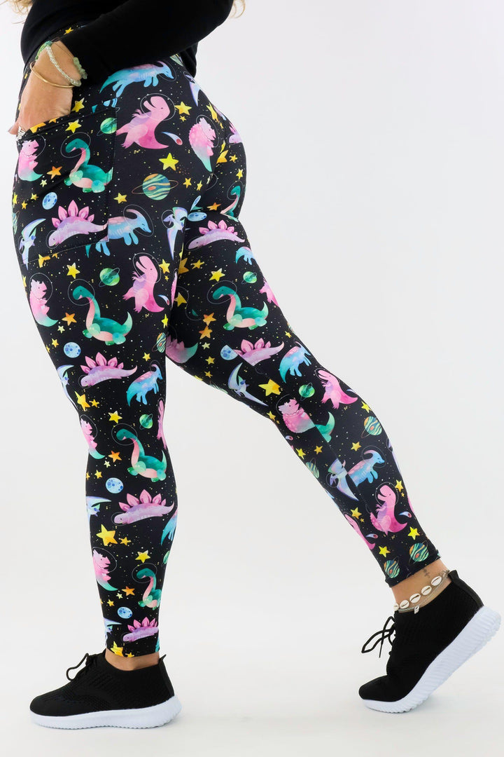 Space Dinosaurs - Casual - Regular Full Leggings - Pockets Casual Full Leggings - Pockets Pawlie   