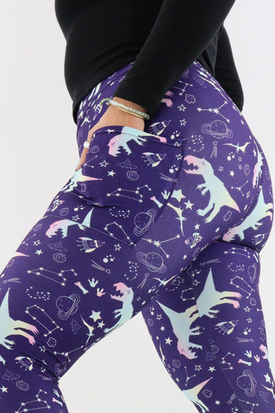 Galaxy Dinosaur - Casual - Regular Full Leggings - Pockets Casual Full Leggings - Pockets Pawlie   