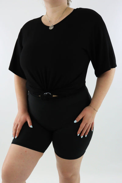 Black - T-shirt - V-neck - Long - Wide Sleeve - 