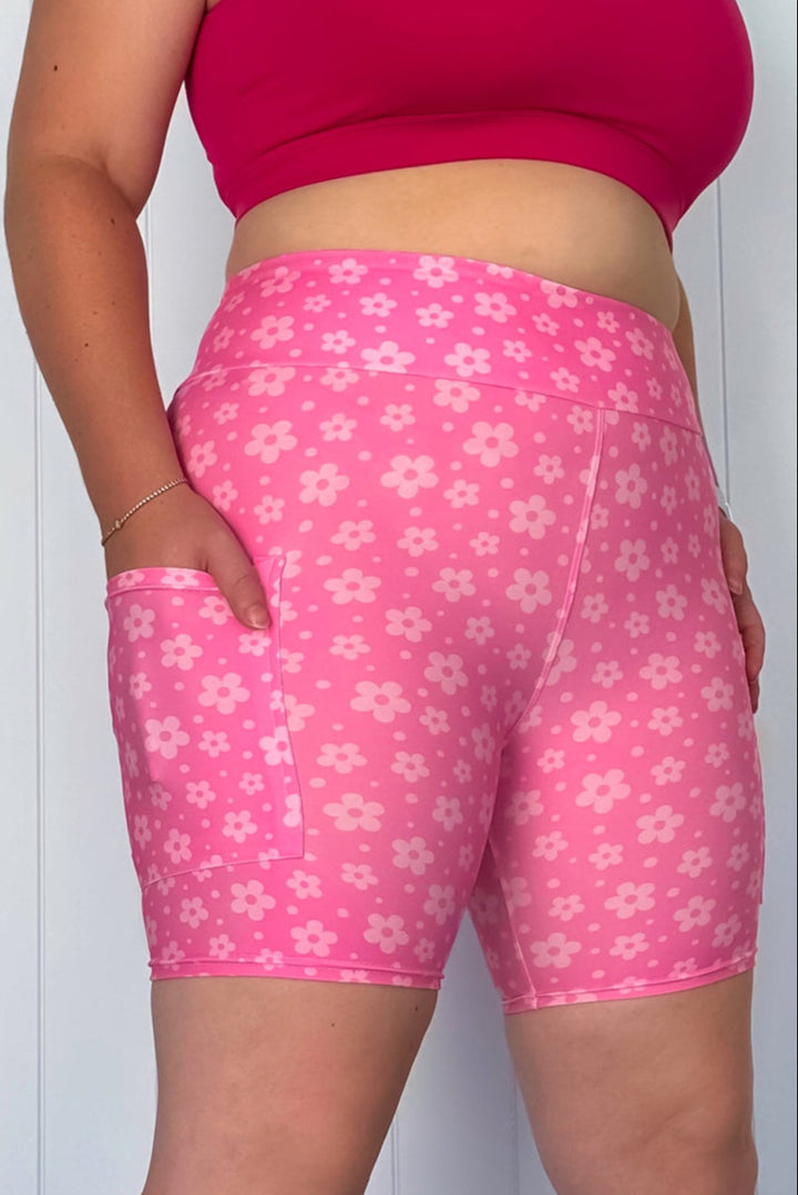 Pink Daisy Confetti - Casual - Mid Shorts - Pockets