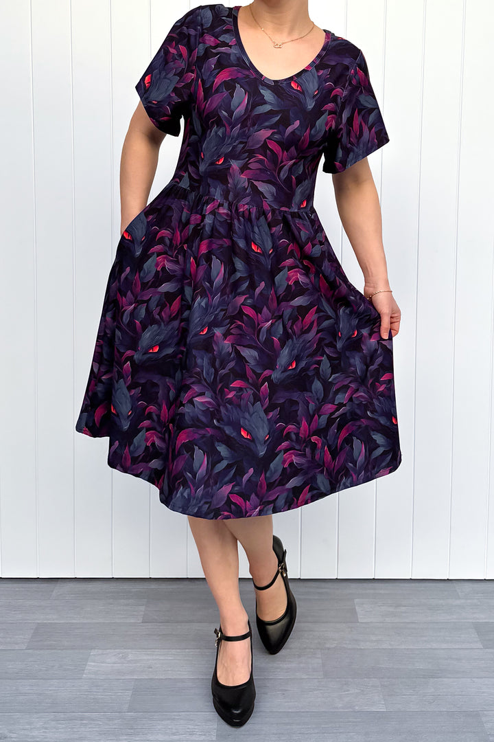 Pet Foliage Monster - Knee Length Dress - Flutter Sleeve - Pockets