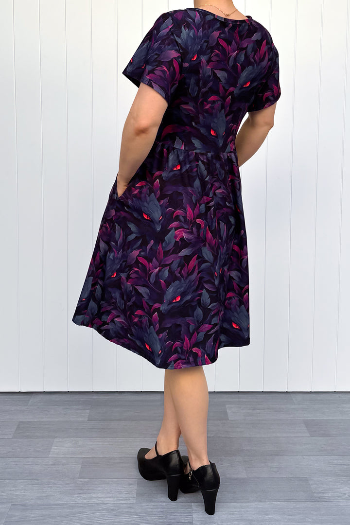 Pet Foliage Monster - Knee Length Dress - Flutter Sleeve - Pockets