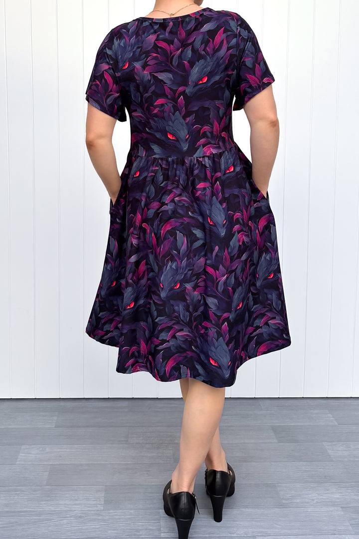 Pet Foliage Monster - Knee Length Dress - Flutter Sleeve - Pockets