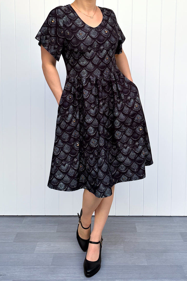 Dragon Armour - Knee Length Dress - Flutter Sleeve - Pockets