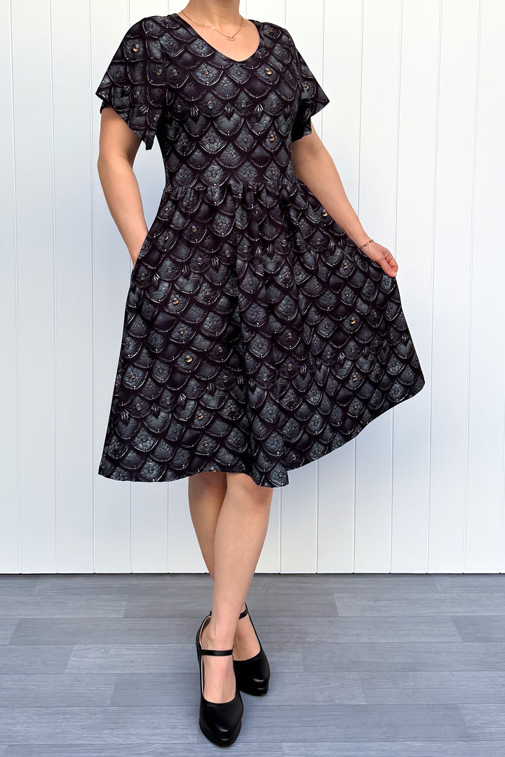 Dragon Armour - Knee Length Dress - Flutter Sleeve - Pockets