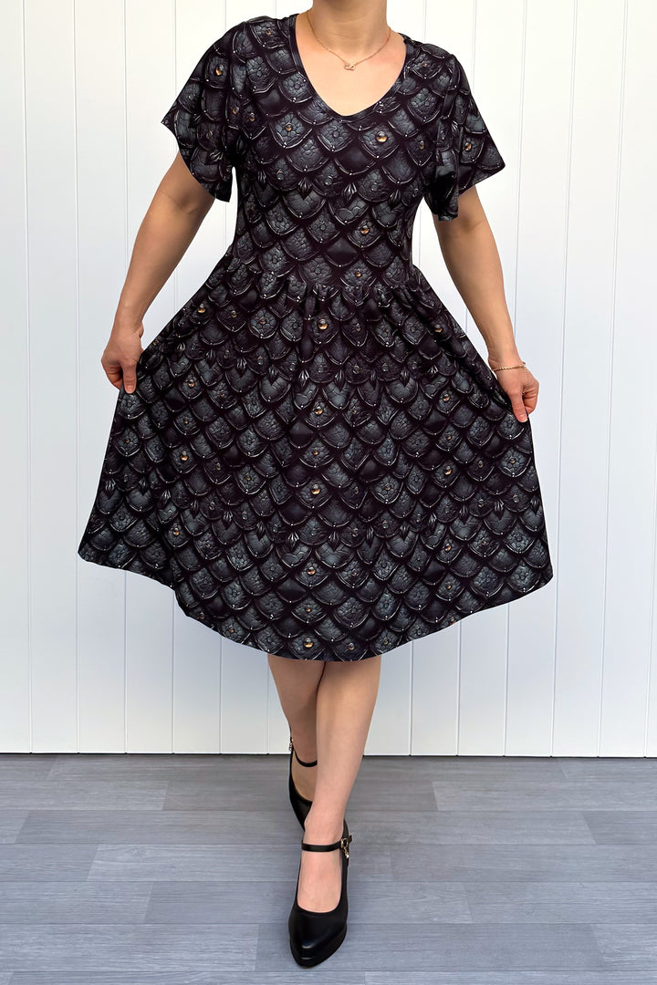Dragon Armour - Knee Length Dress - Flutter Sleeve - Pockets