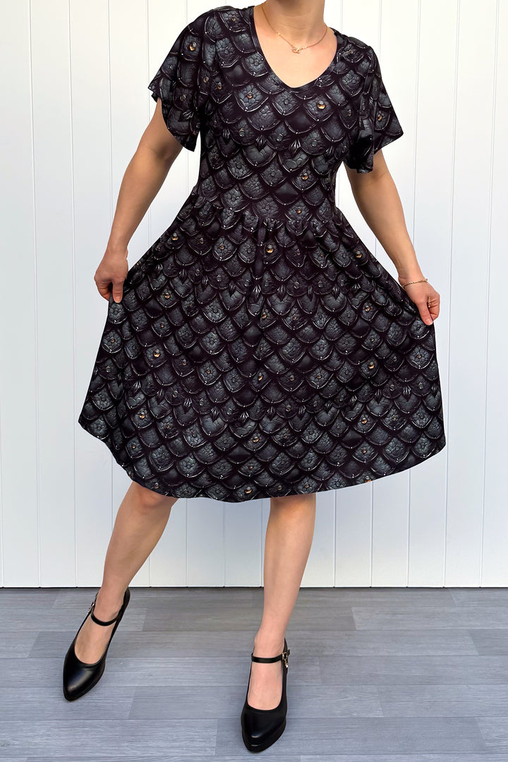 Dragon Armour - Knee Length Dress - Flutter Sleeve - Pockets