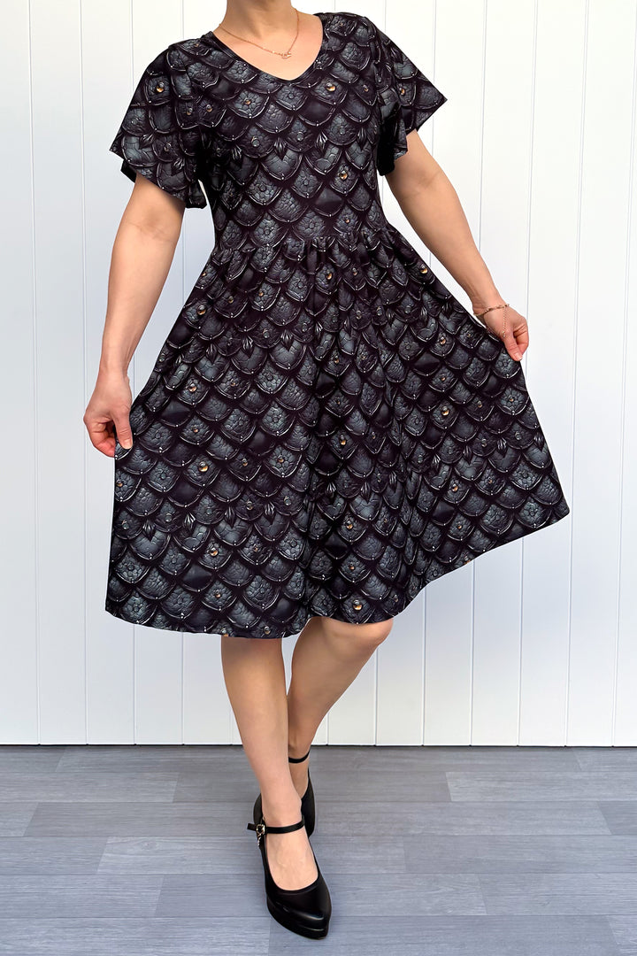 Dragon Armour - Knee Length Dress - Flutter Sleeve - Pockets