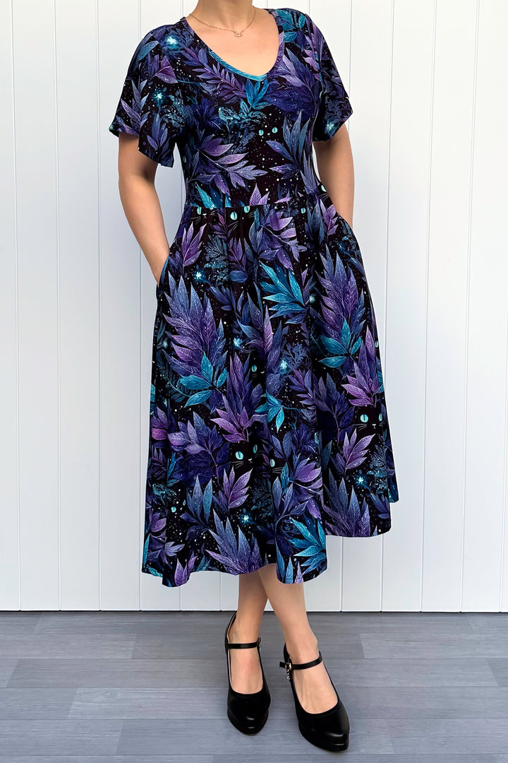 Feline Florals - Midi Dress - Flutter Sleeve - Pockets