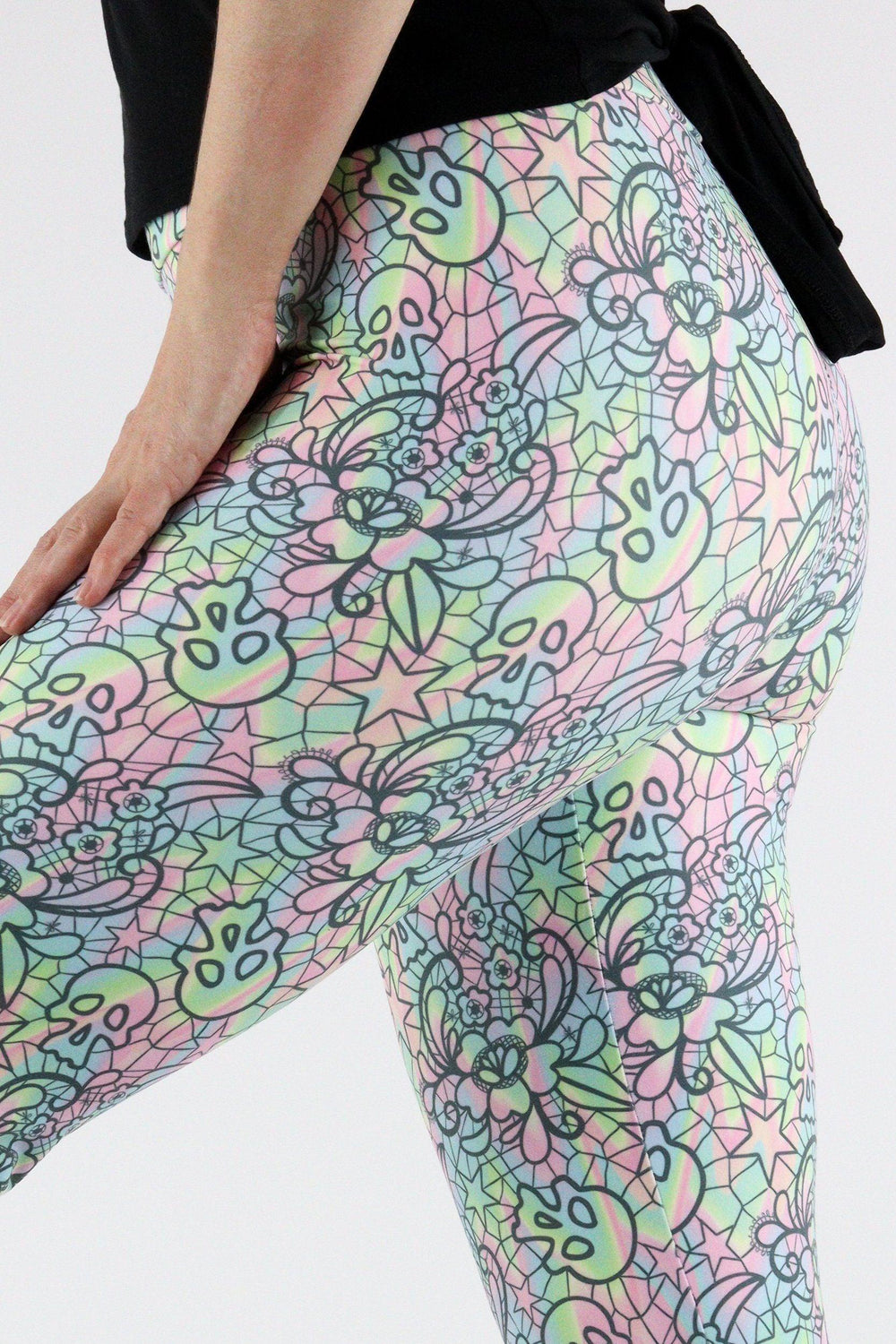 Iridescent Skull Lace - Casual Capri Leggings Casual Capri Leggings Pawlie   