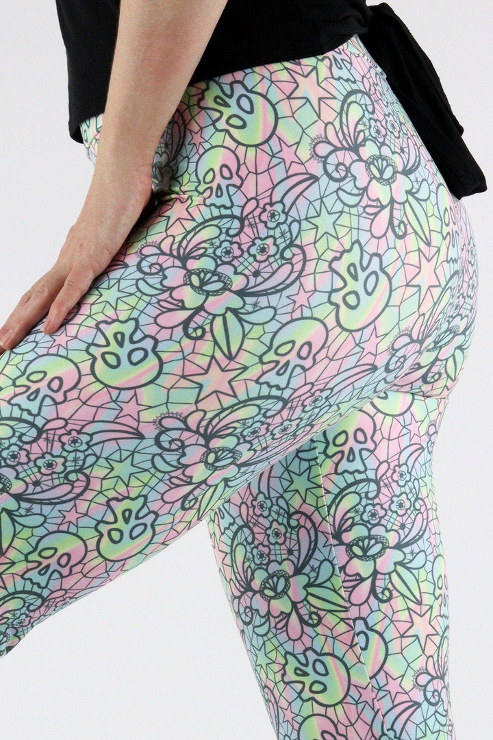 Iridescent Skull Lace - Casual Capri Leggings Casual Capri Leggings Pawlie   