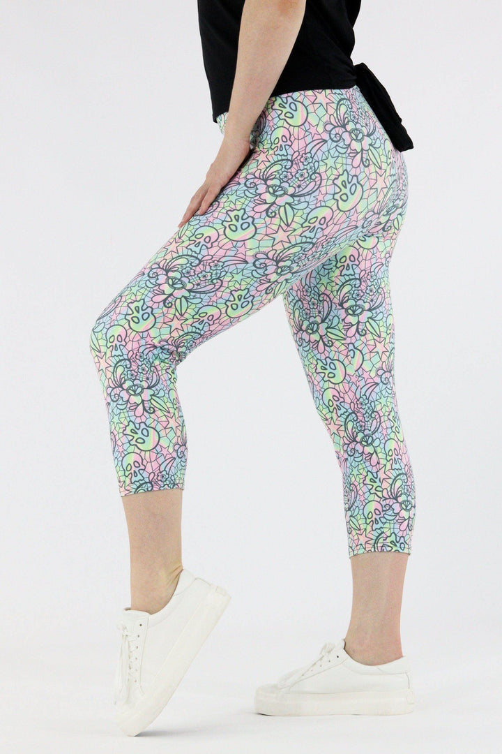 Iridescent Skull Lace - Casual Capri Leggings Casual Capri Leggings Pawlie   