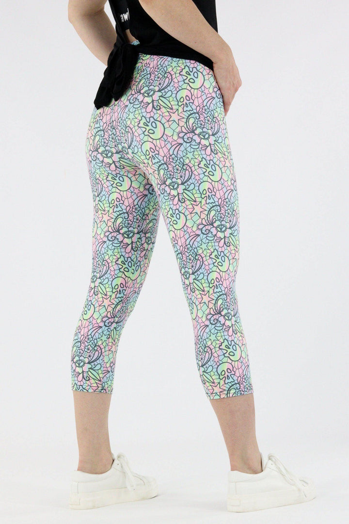 Iridescent Skull Lace - Casual Capri Leggings Casual Capri Leggings Pawlie   