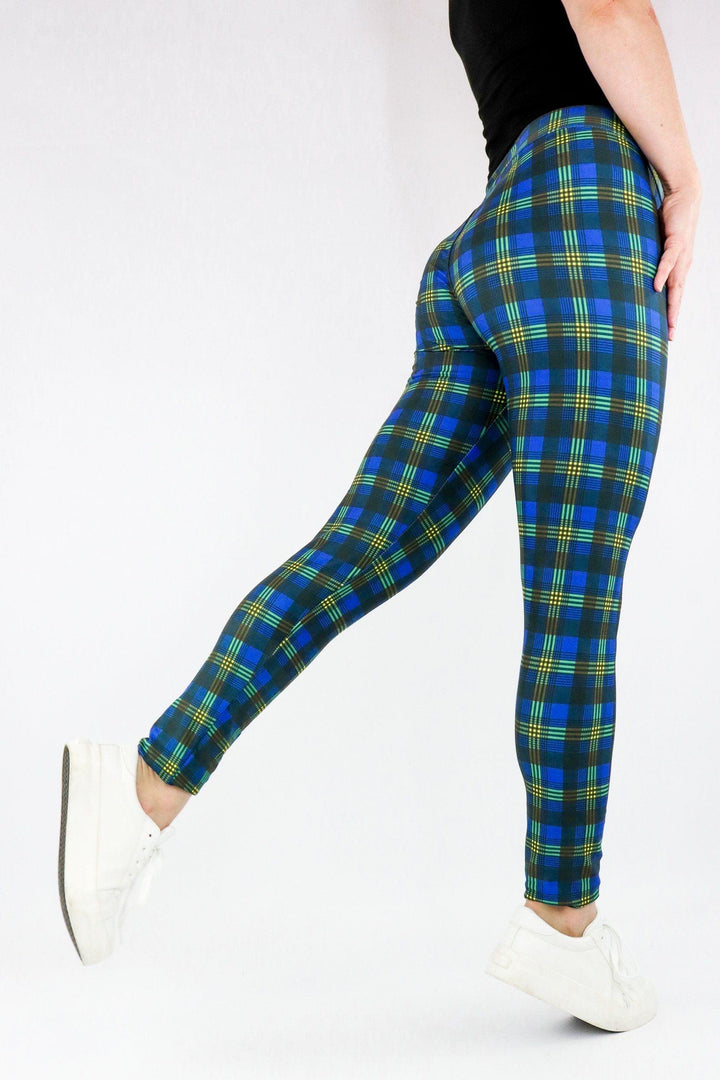 Plaid - Casual Leggings - Blue/Yellow Casual Full Leggings Pawlie   