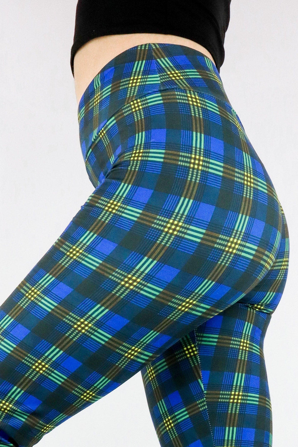 Plaid - Casual Leggings - Blue/Yellow Casual Full Leggings Pawlie   