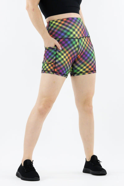 Rainbow Gingham - Hybrid 2.0 - Leg Pockets - Shorty Shorts Hybrid Shorts Pawlie   