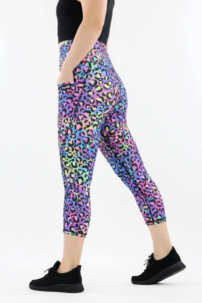 Vivid Leopard - Hybrid 2.0 - Leg Pockets - Capri Leggings Hybrid Capri Leggings Pawlie   