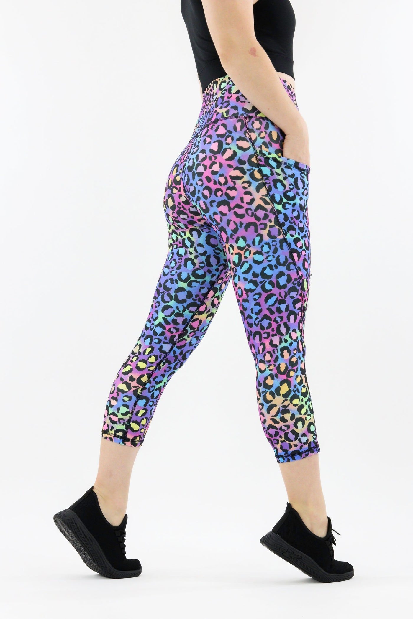 Vivid Leopard - Hybrid 2.0 - Leg Pockets - Capri Leggings Hybrid Capri Leggings Pawlie   