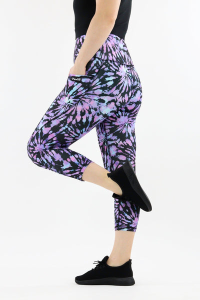 Purple Iridescent Tie Dye - Hybrid 2.0 - Leg Pockets - Capri Leggings Hybrid Capri Leggings Pawlie   