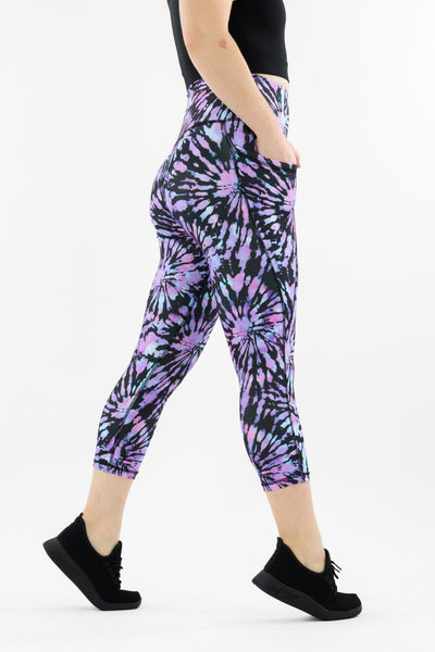 Purple Iridescent Tie Dye - Hybrid 2.0 - Leg Pockets - Capri Leggings Hybrid Capri Leggings Pawlie   