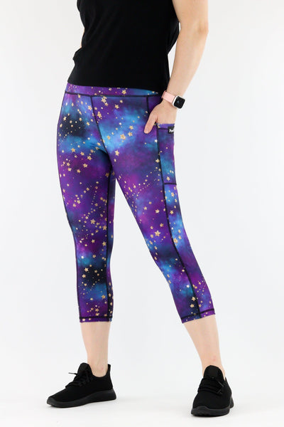 Universe Shimmer - Hybrid 1.0 - Leg Pockets - Capri Leggings Hybrid Capri Leggings Pawlie   