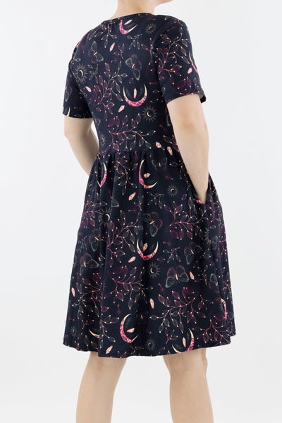 Mystical Fortunes - Short Sleeve Skater Dress - Knee Length - Side Pockets Knee Length Skater Dress Pawlie   