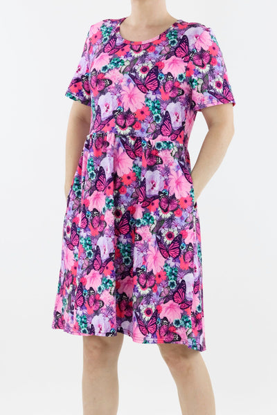 Florescence Butterfly - Short Sleeve Skater Dress - Knee Length - Side Pockets Knee Length Skater Dress Pawlie   