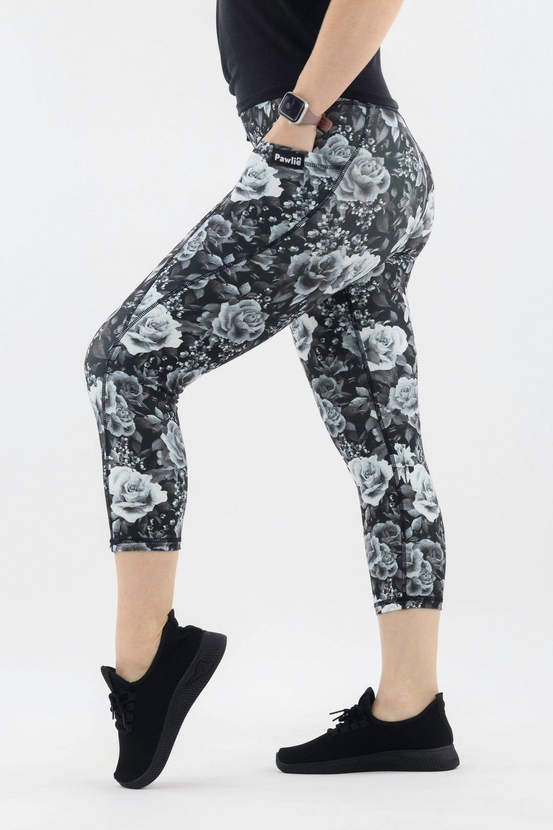 Vintage Rose - Hybrid 2.0 - Leg Pockets - Capri Leggings Hybrid Capri Leggings Pawlie   