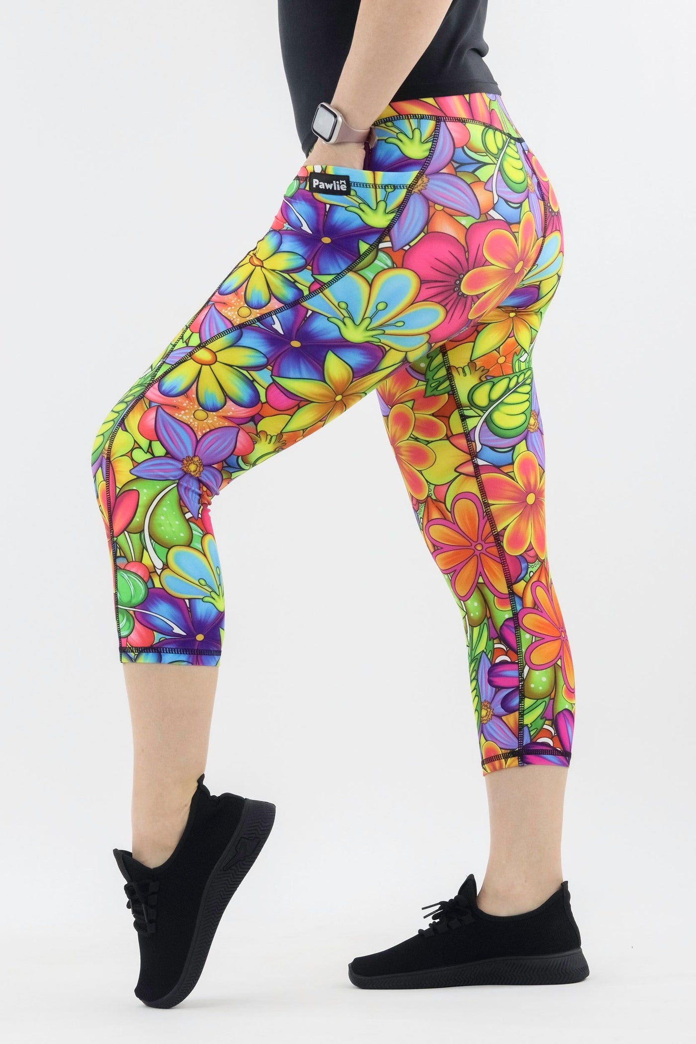 Tutti Frutti Flower - Hybrid 2.0 - Leg Pockets - Capri Leggings Hybrid Capri Leggings Pawlie   