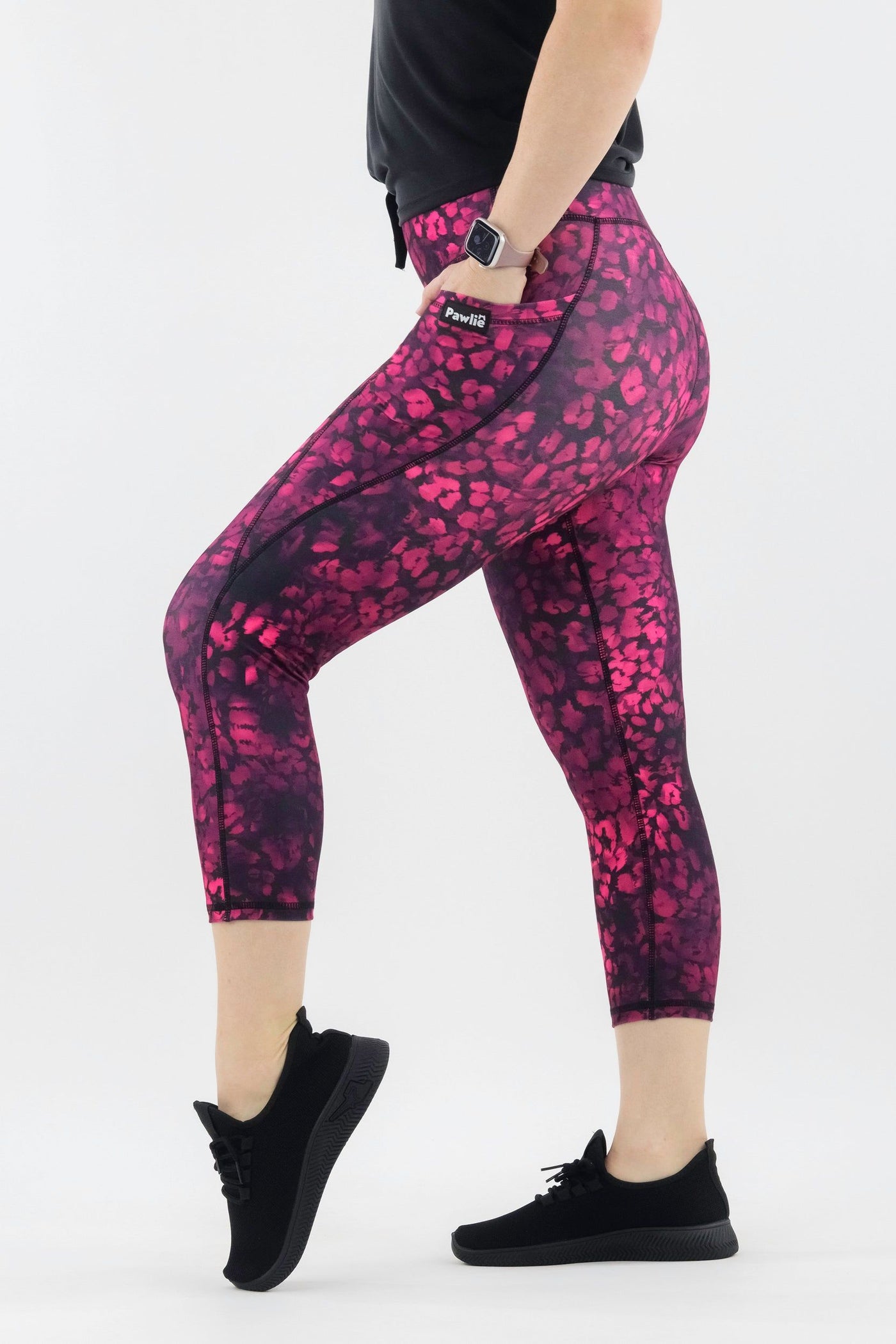 Berry Leopard - Hybrid 2.0 - Leg Pockets - Capri Leggings Hybrid Capri Leggings Pawlie   