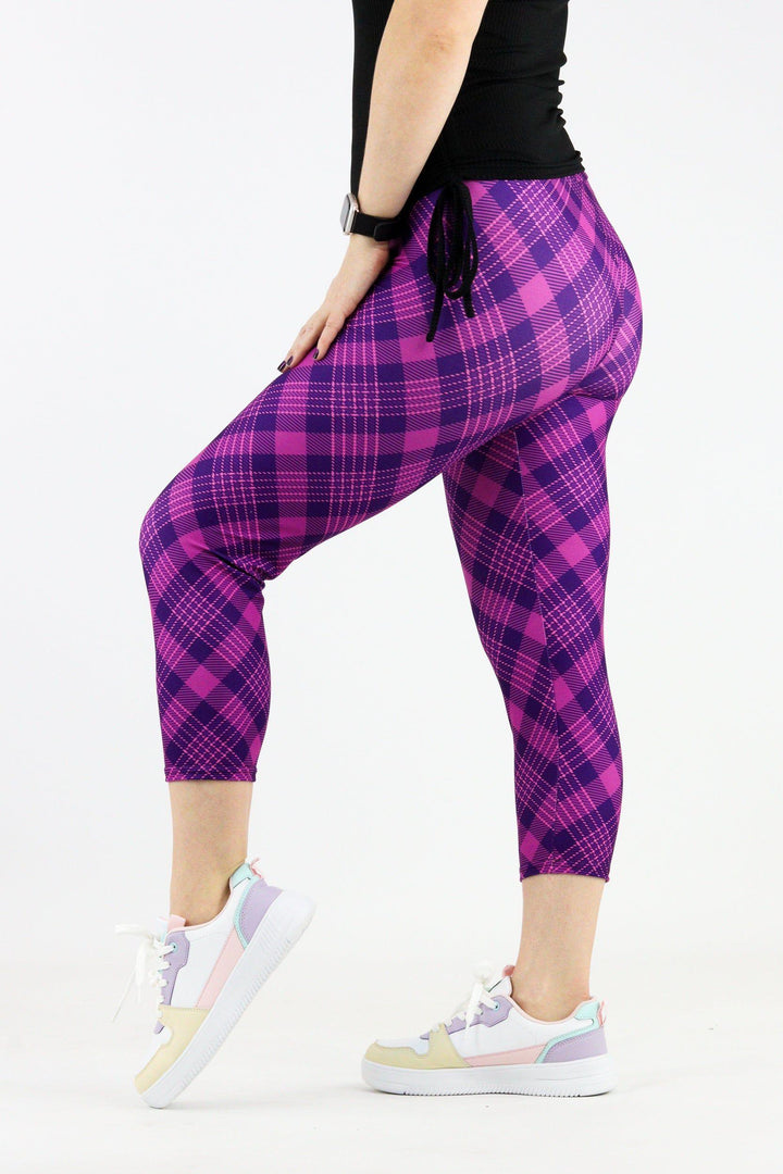 Pure Purple Plaid - Casual Capri Leggings Casual Capri Leggings Pawlie   