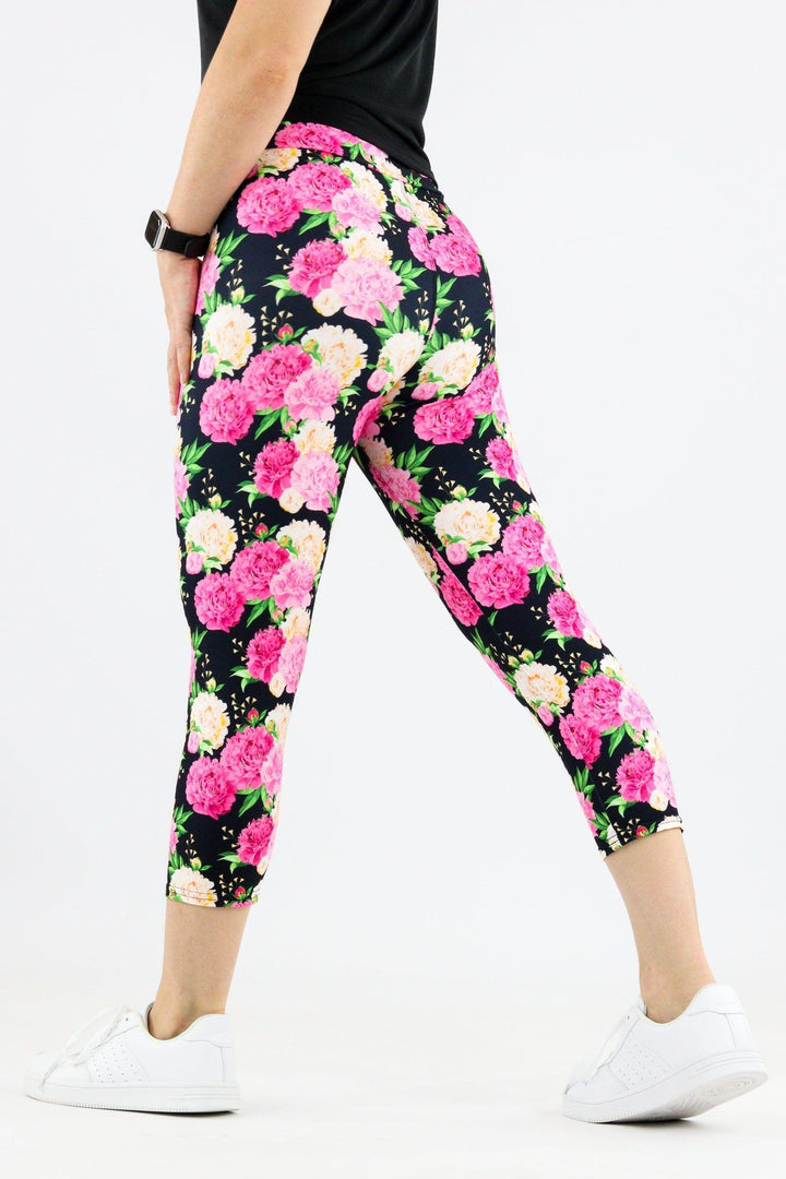 Pretty Peonies - Casual Capri Leggings Casual Capri Leggings Pawlie   