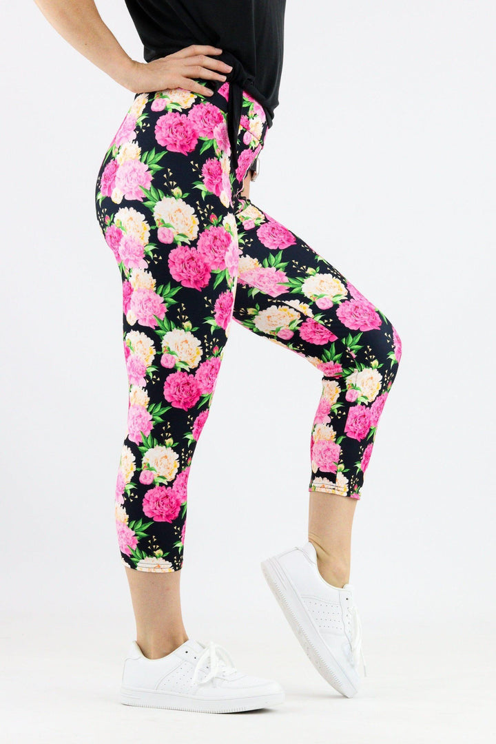 Pretty Peonies - Casual Capri Leggings Casual Capri Leggings Pawlie   