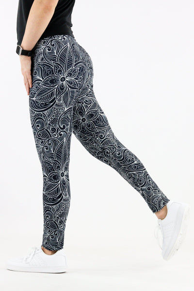 Monochrome Paisley - Casual - Long Full Leggings Casual Full Leggings Pawlie   