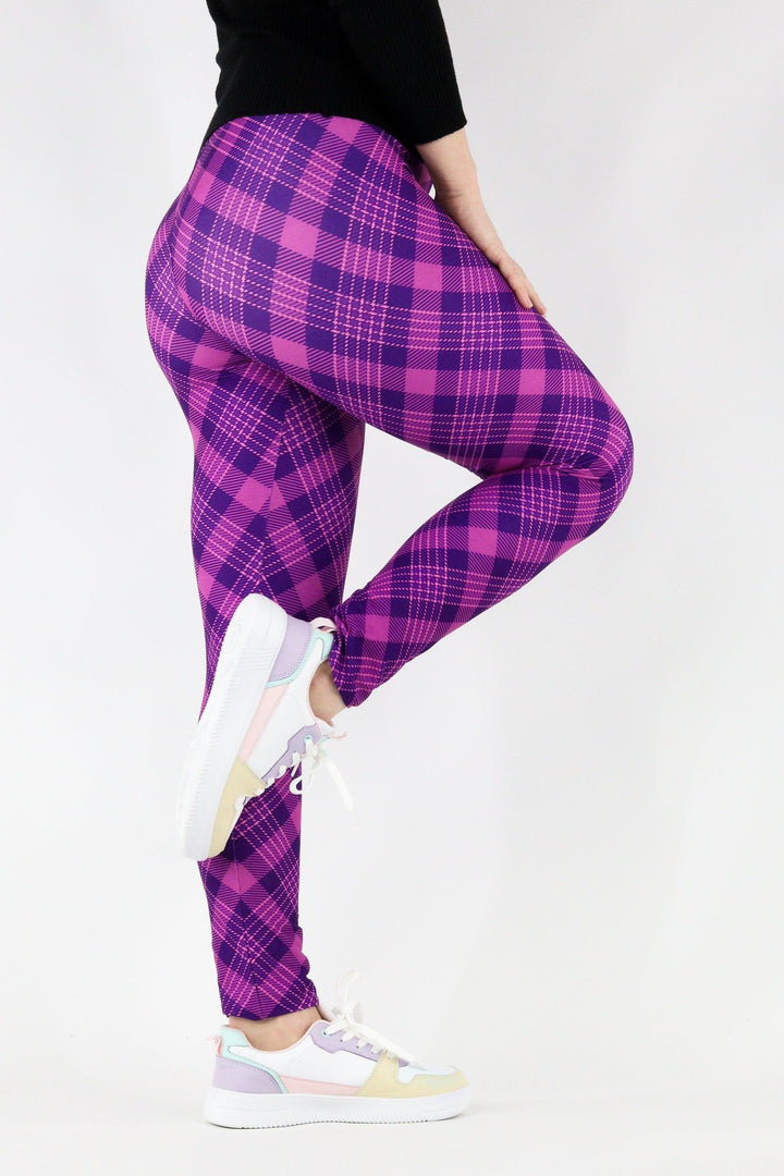 Pure Purple Plaid - Casual Full Leggings Casual Full Leggings Pawlie   