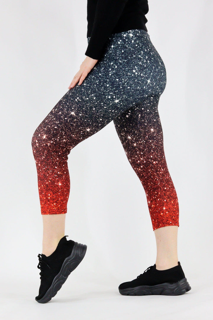 Red Ombre Sparkle - Casual Capri Leggings Casual Capri Leggings Pawlie   