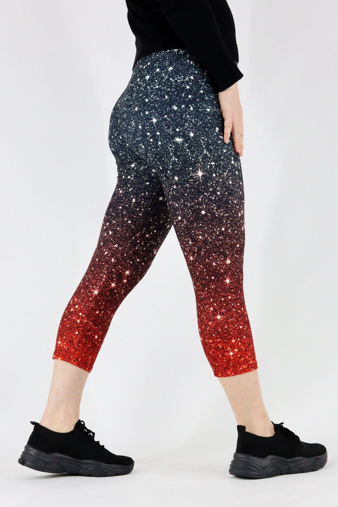 Red Ombre Sparkle - Casual Capri Leggings Casual Capri Leggings Pawlie   