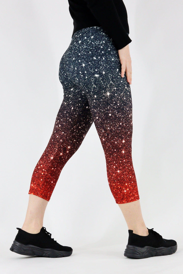 Red Ombre Sparkle - Casual Capri Leggings Casual Capri Leggings Pawlie   