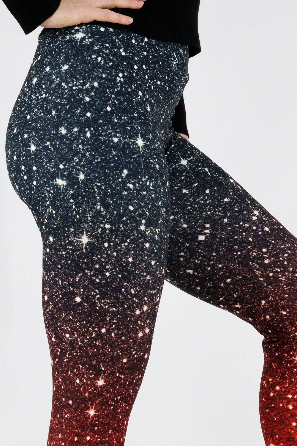 Red Ombre Sparkle - Casual Capri Leggings Casual Capri Leggings Pawlie   