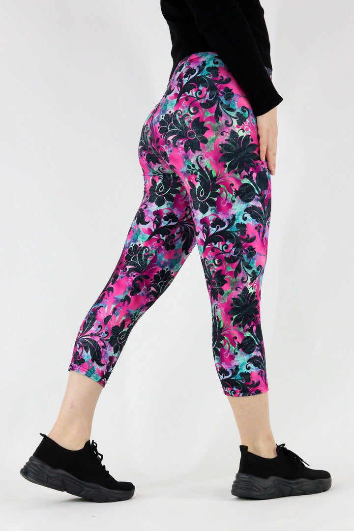 Glisten Floral - Casual Capri Leggings Casual Capri Leggings Pawlie   