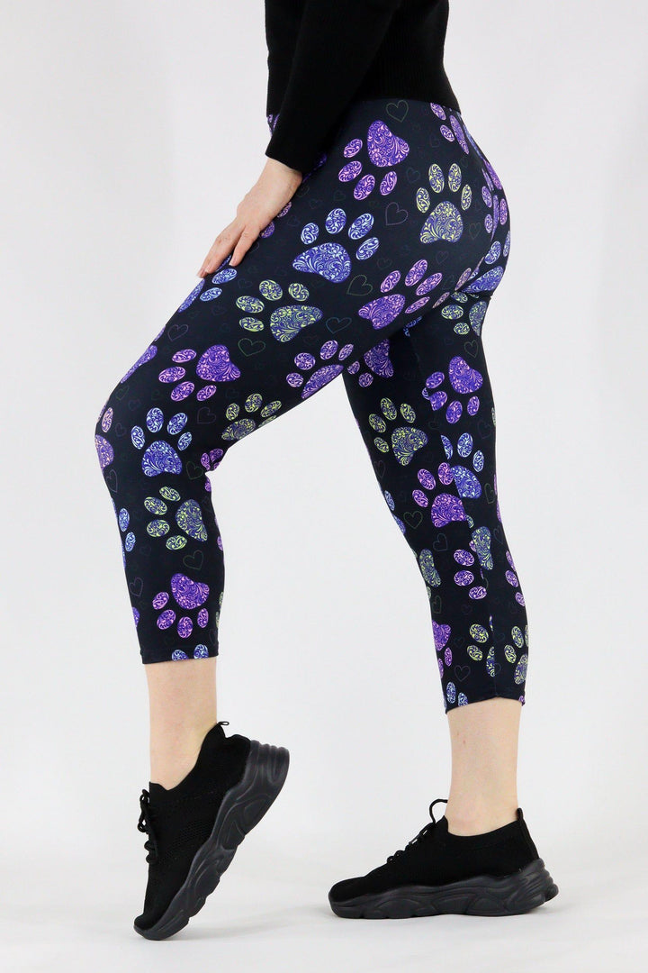 Floral Paws - Casual Capri Leggings Casual Capri Leggings Pawlie   