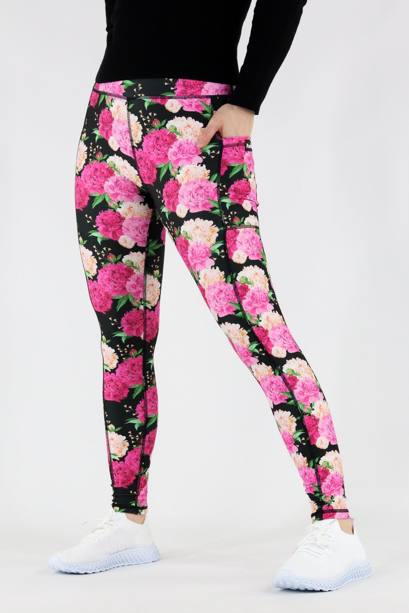 Pretty Peonies - Hybrid 1.0 Pocket Full Leggings Hybrid Full Leggings Pawlie   