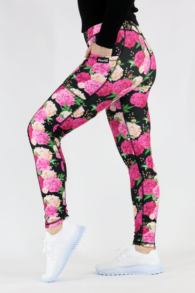 Pretty Peonies - Hybrid 1.0 Pocket Full Leggings Hybrid Full Leggings Pawlie   