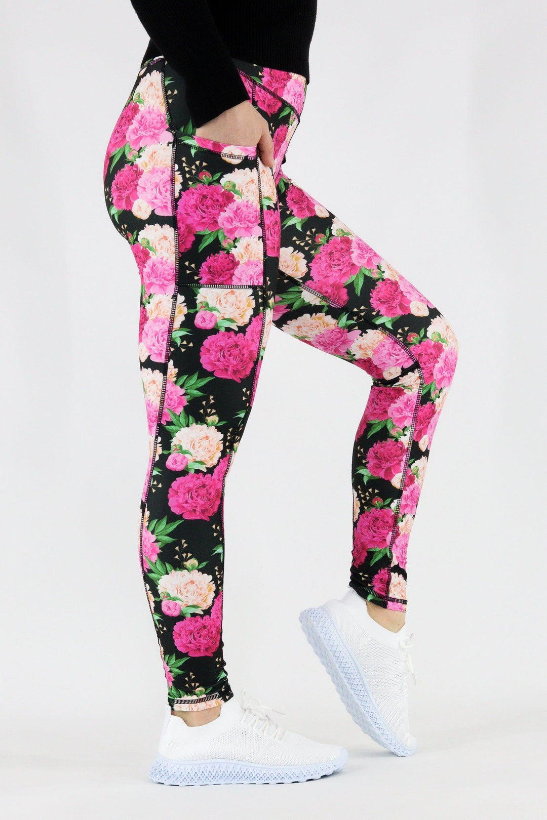 Pretty Peonies - Hybrid 1.0 Pocket Full Leggings Hybrid Full Leggings Pawlie   