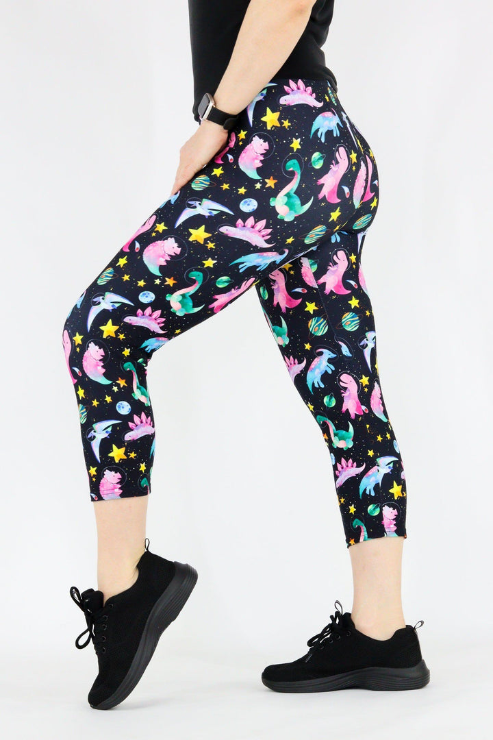 Space Dinosaur - Casual Capri Leggings Casual Capri Leggings Pawlie   