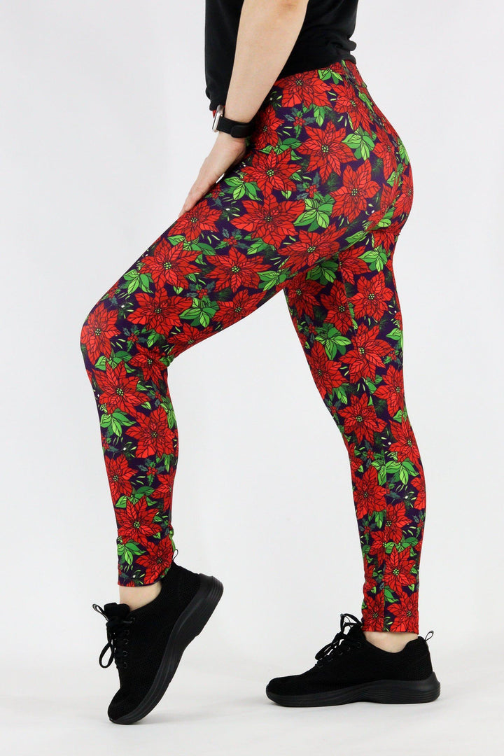 Christmas Poinsettia - Casual Full Leggings Casual Full Leggings Pawlie   